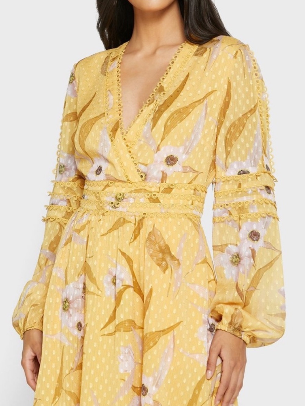 Ted Baker Yellow Posy Floral Long Sleeve Dress